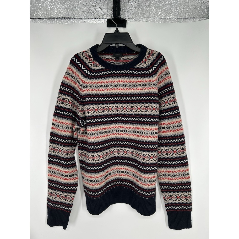 J Crew Fair Isle Colorful Crewneck Pullover Lambswool Lambs Wool Sweater Mens S